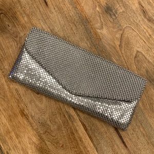 Jessica McClintock silver beaded evening clutch